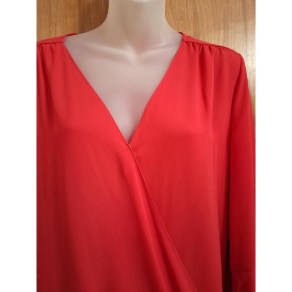 Michael Kors Women Blouse L Faux Wrap Ruffle Bell Sleeve Red Flowy Chiffon - Picture 1 of 6